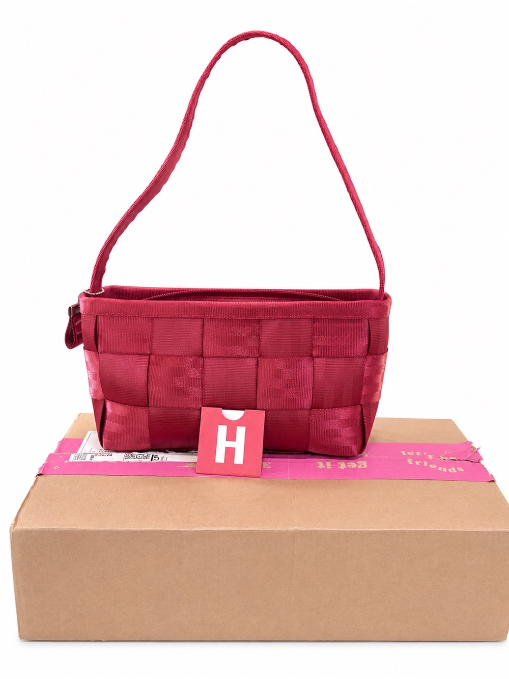 Harveys Reddish Pink Basket Weave Seatbelt Shoulder Bag NWT Made in USA